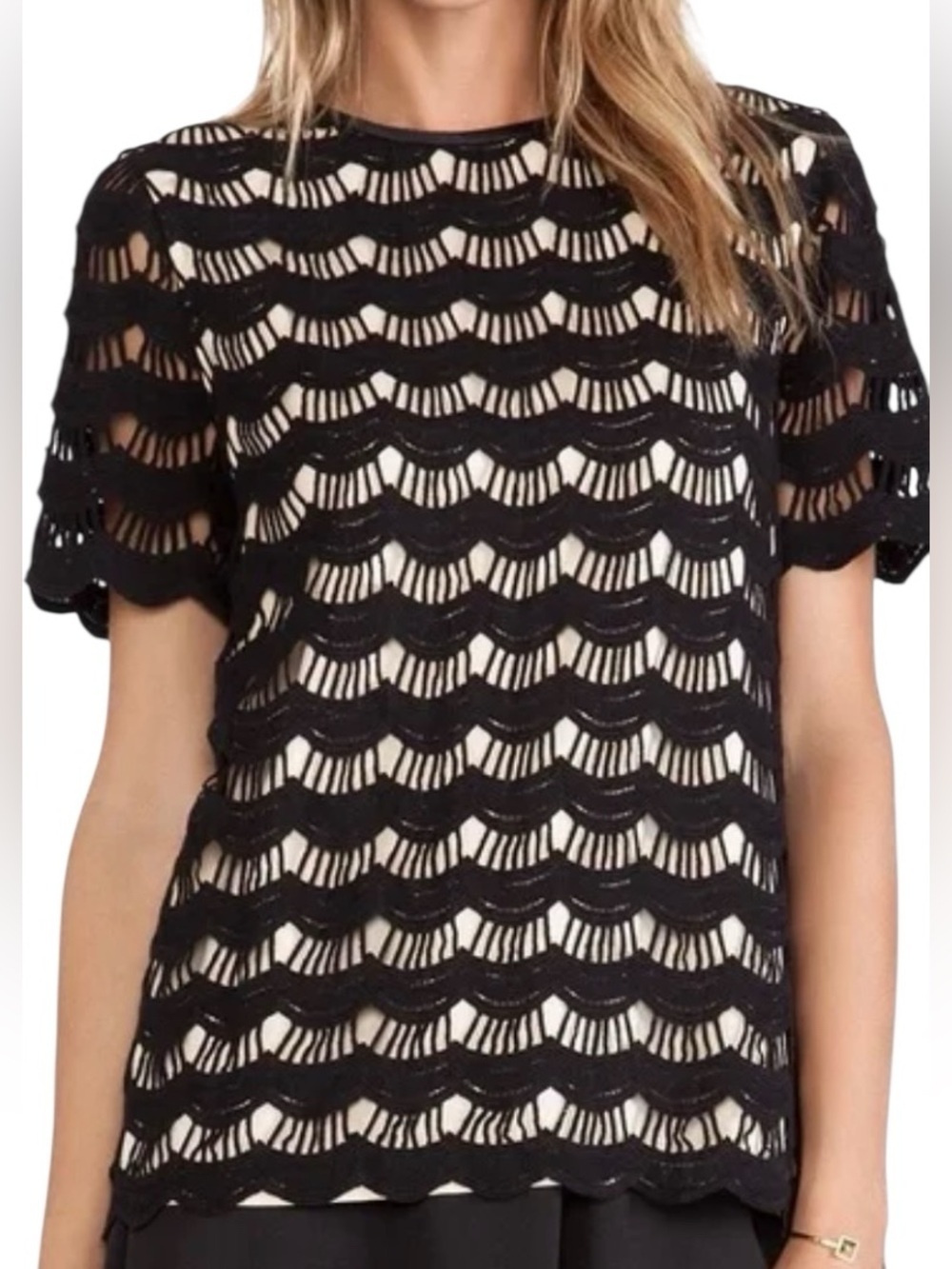 kate spade Black Crochet Lace Overlay Blouse with Nude Lining Sz 6